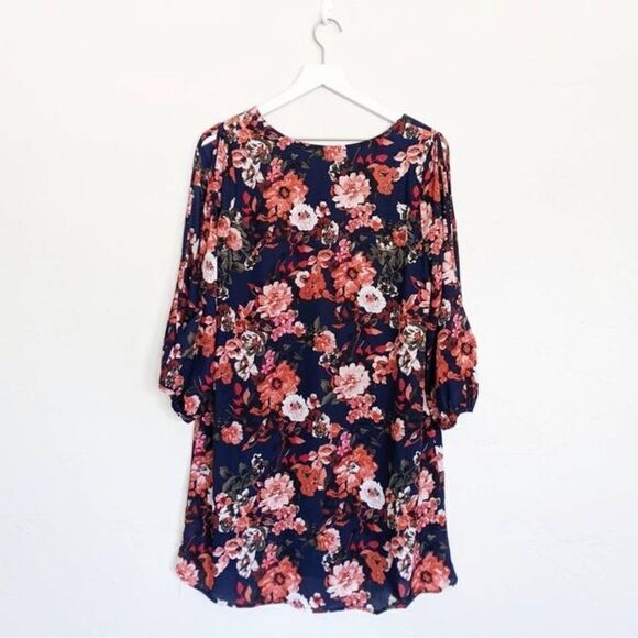Lulu’s Shifting Dears Bold Navy Blue Cold Shoulder Floral Print Mini Dress Sz XS - Picture 5 of 8
